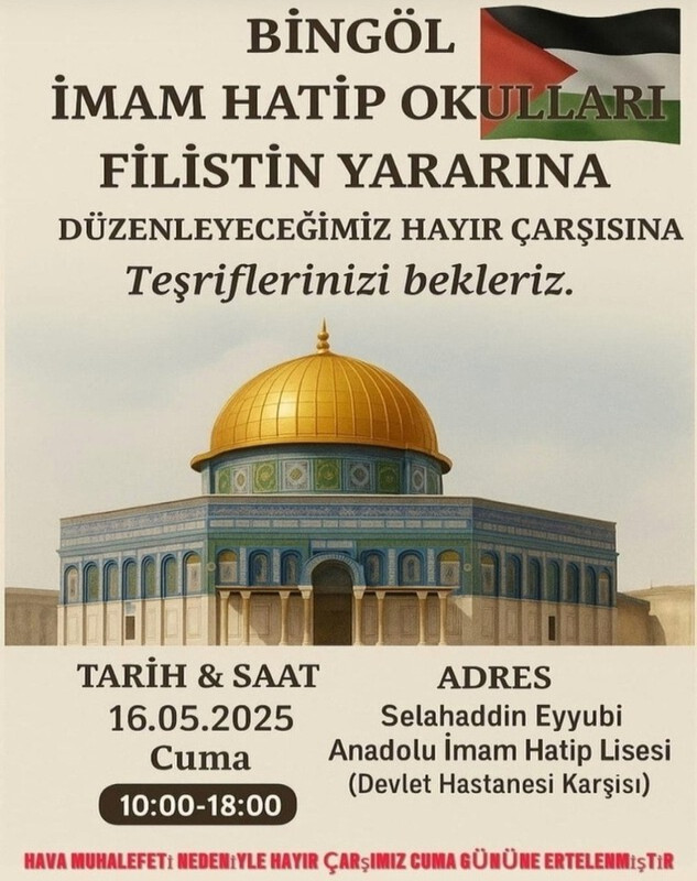 Filistin yararına düzenlenen kermese katılımlarınızı bekleriz. Kermesimiz 16 Mayıs Cuma günü gerçekleştirilecektir.