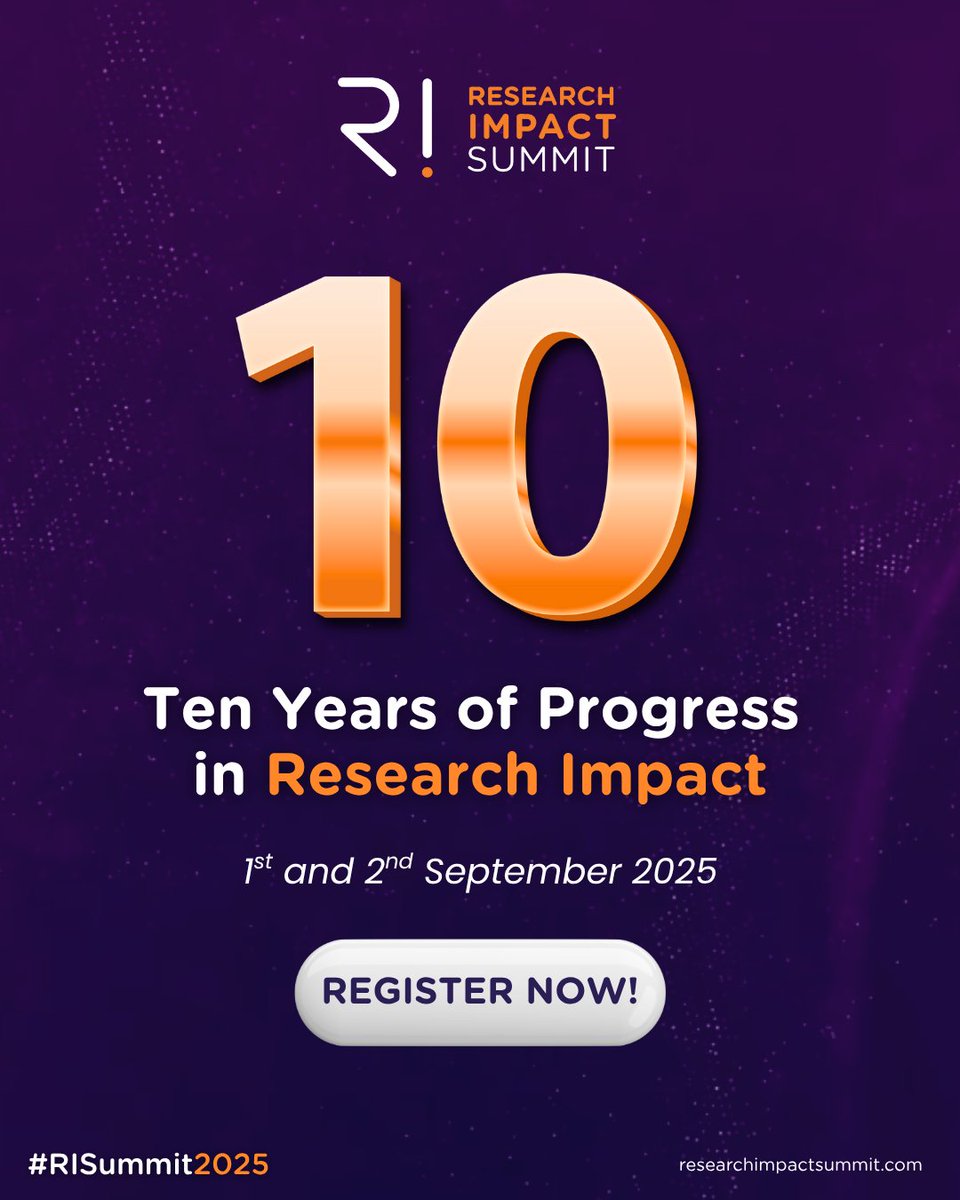 We’re taking a retrospective and forward-looking approach to showcase the journey, challenges, and transformations in this field! Join us on 1st &amp; 2nd September for the Research Impact Summit's 10th edition. 

Learn more and Register here for free: postly.app/3Vkq