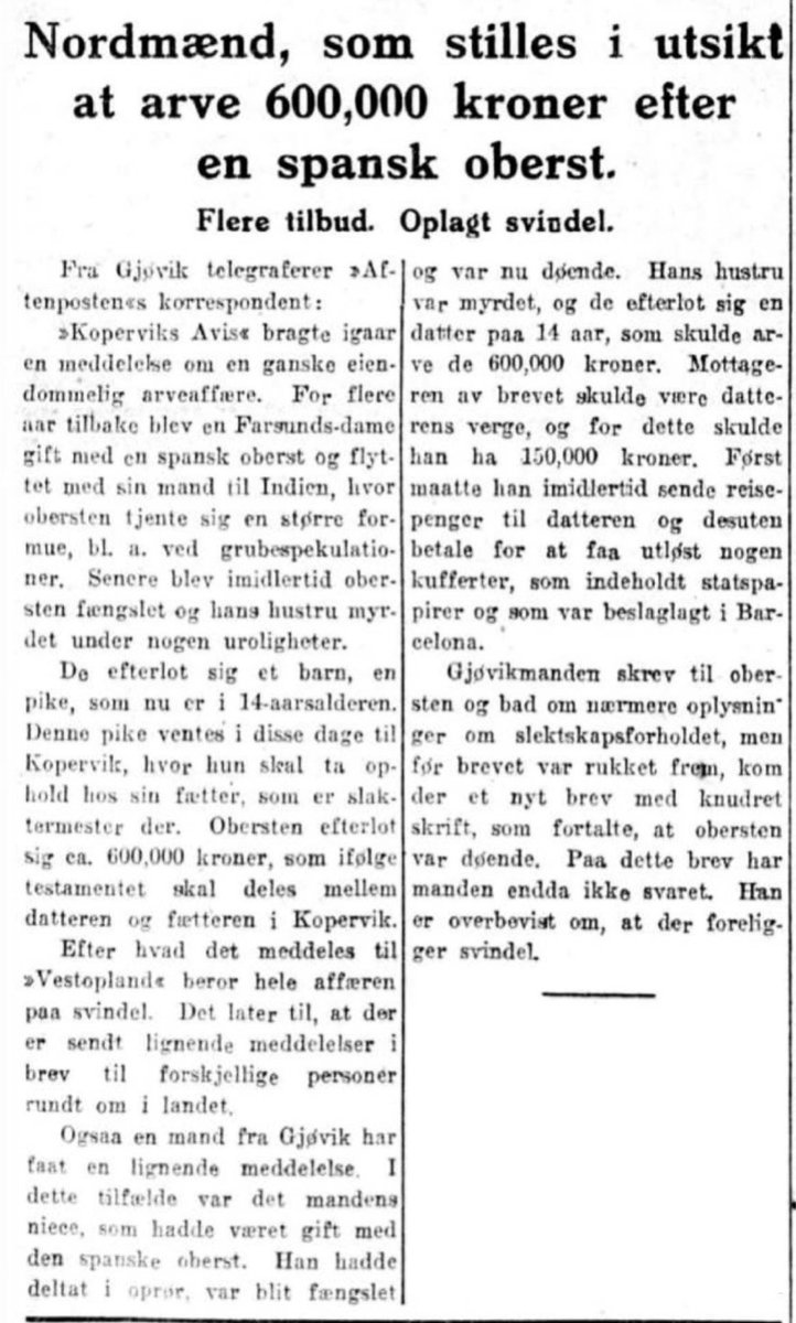 Aftenposten arkiv (@aftarkiv) on Twitter photo 100 år før de nigerianske prinsene handlet det om spanske oberster. Fra @aftenposten #pådennedag 1925. 100 år før de nigerianske prinsene handlet det om spanske oberster. Fra @aftenposten #pådennedag 1925.
