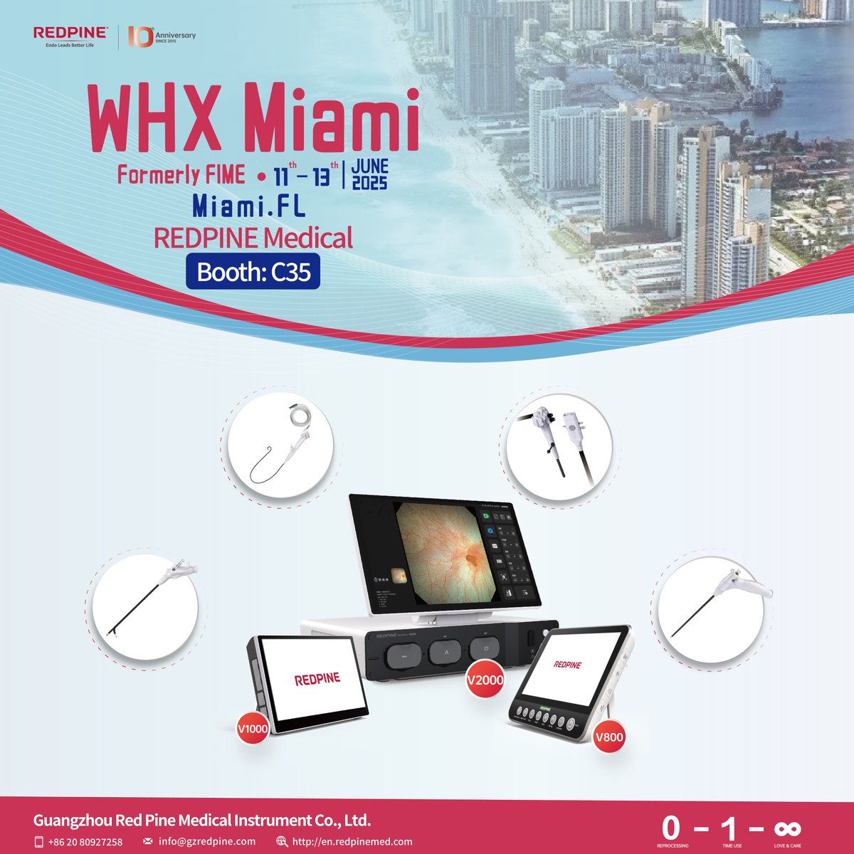 REDPINE is heading to #WHX-Miami (formerly FIME)  from June 11-13 in Miami, Florida! Explore our newest #Single-use endoscopic innovations in  #Urology #Gastroentology #Gynocology, #E.N.T department, etc. Visit us at Booth C35 and share your insights with us. See you there!