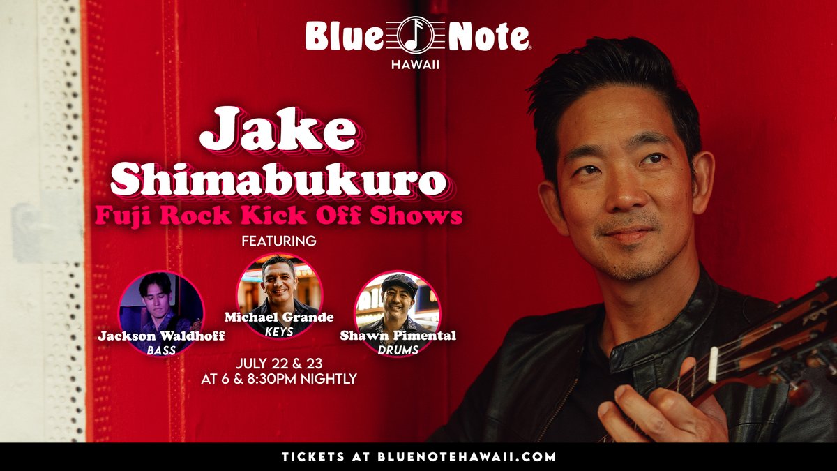Jake Shimabukuro (@jakeshimabukuro) on Twitter photo 🌺 Honolulu, Hawaii! 🎶
Get ready for an unforgettable musical experience! 🌟 Ukulele maestro Jake Shimabukuro is coming to the <a href="/bluenotehawaii/">Blue Note Hawaii</a> & band for his "Fuji Rock Kick Off Shows"! 🎸✨ July 22nd & 23rd, two shows two show daily at 6PM and 8:30PM. 🌺 Honolulu, Hawaii! 🎶
Get ready for an unforgettable musical experience! 🌟 Ukulele maestro Jake Shimabukuro is coming to the <a href="/bluenotehawaii/">Blue Note Hawaii</a> & band for his "Fuji Rock Kick Off Shows"! 🎸✨ July 22nd & 23rd, two shows two show daily at 6PM and 8:30PM.