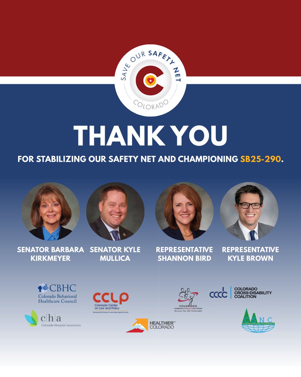 CHA (@cohospitalassn) on Twitter photo CHA was pleased to partner with <a href="/SenKirkmeyer/">Senator Barbara Kirkmeyer</a> and <a href="/Kyle_Mullica/">Senator Kyle Mullica</a>, <a href="/ShannonBird4CO/">Representative Shannon Bird</a> and <a href="/KyleBrownHD12/">Rep. Kyle Brown</a>, and other stakeholders in support of SB25-290, which will provide much needed funding to safety net health care providers. While there is more to do, this was an important step. CHA was pleased to partner with <a href="/SenKirkmeyer/">Senator Barbara Kirkmeyer</a> and <a href="/Kyle_Mullica/">Senator Kyle Mullica</a>, <a href="/ShannonBird4CO/">Representative Shannon Bird</a> and <a href="/KyleBrownHD12/">Rep. Kyle Brown</a>, and other stakeholders in support of SB25-290, which will provide much needed funding to safety net health care providers. While there is more to do, this was an important step.