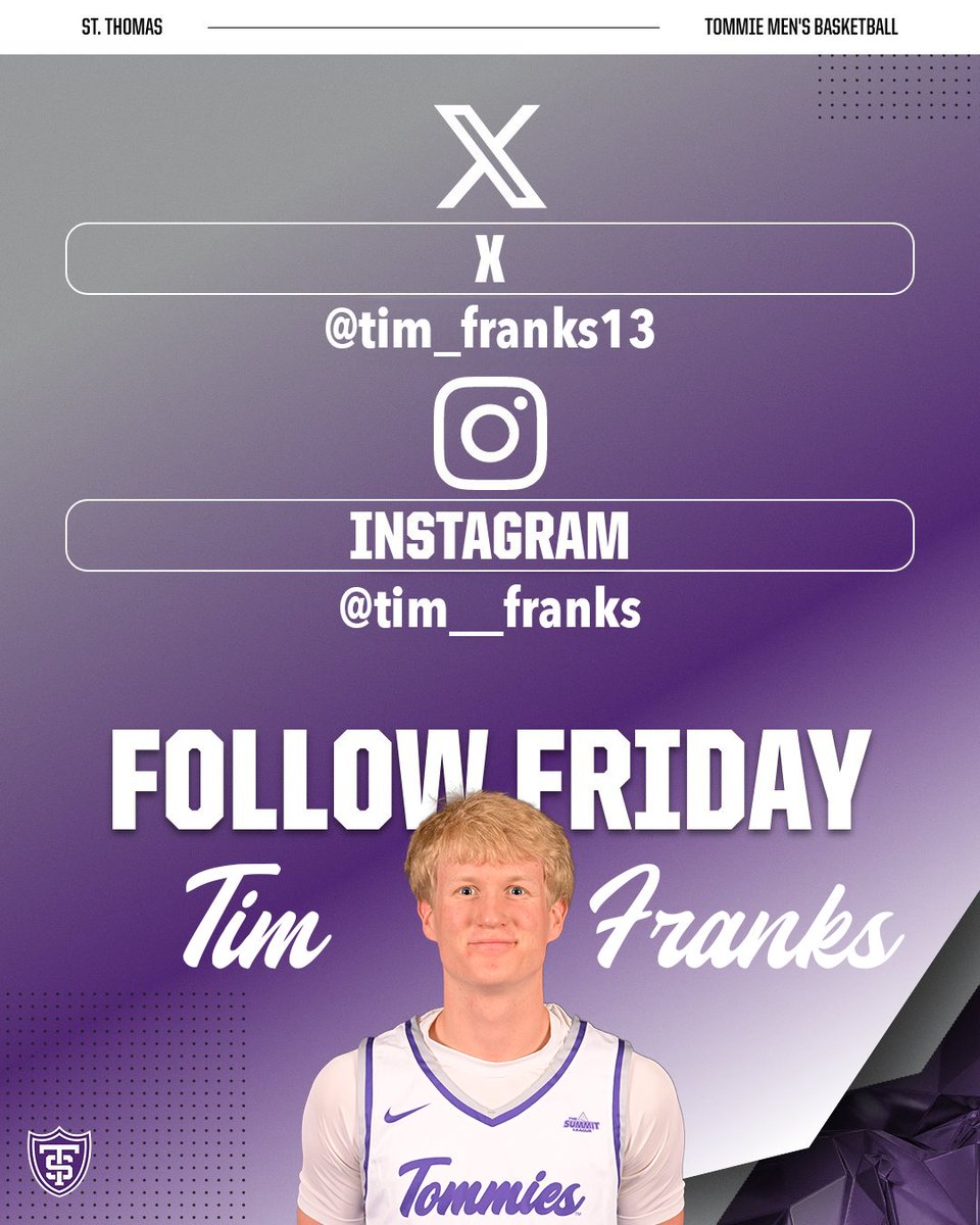 TommieMBBall's tweet image. Follow Friday 📲 @tim_franks13 

🟣Redshirt-Freshman Guard
🟣Mequon, Wis.

#RollToms