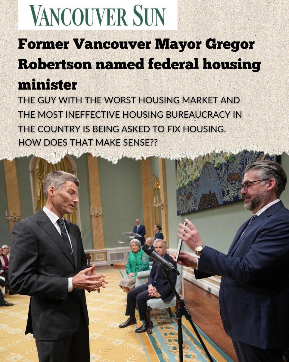 Putting the guy with the least affordable housing market and the most out-of-touch bureaucracy in charge of fixing housing?

Mark Carney made Gregor Robertson Housing minister, but during Robertson’s time as mayor, he increased homebuilding taxes by 141% and home prices shot up