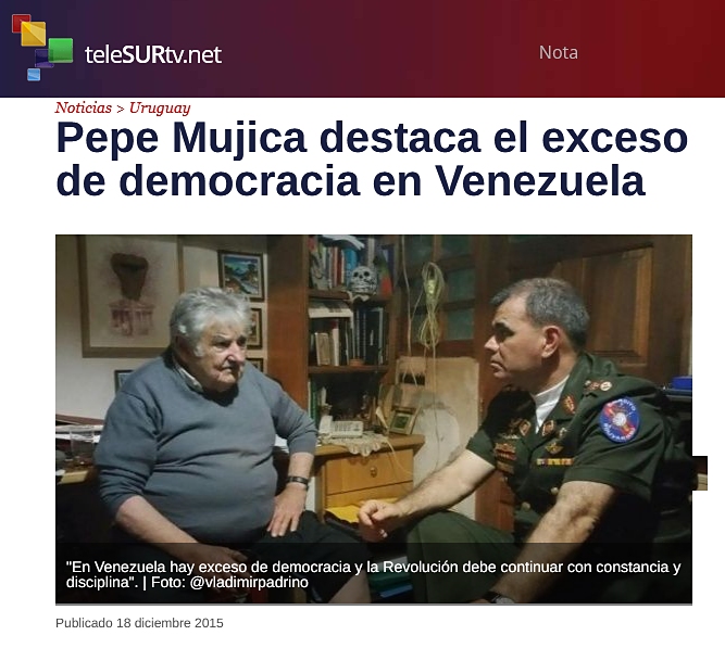 Nadie va a hablar de esto hoy en la tele. Mujica y los tupamaros apoyaron con una asonada a los eterras presos en Montevideo en 1994. Años después dijo: "se hicieron muchas barbaridades". Le dio su apoyo al carcelero militar del chavismo diciendo que en Venezuela "hay demasiada