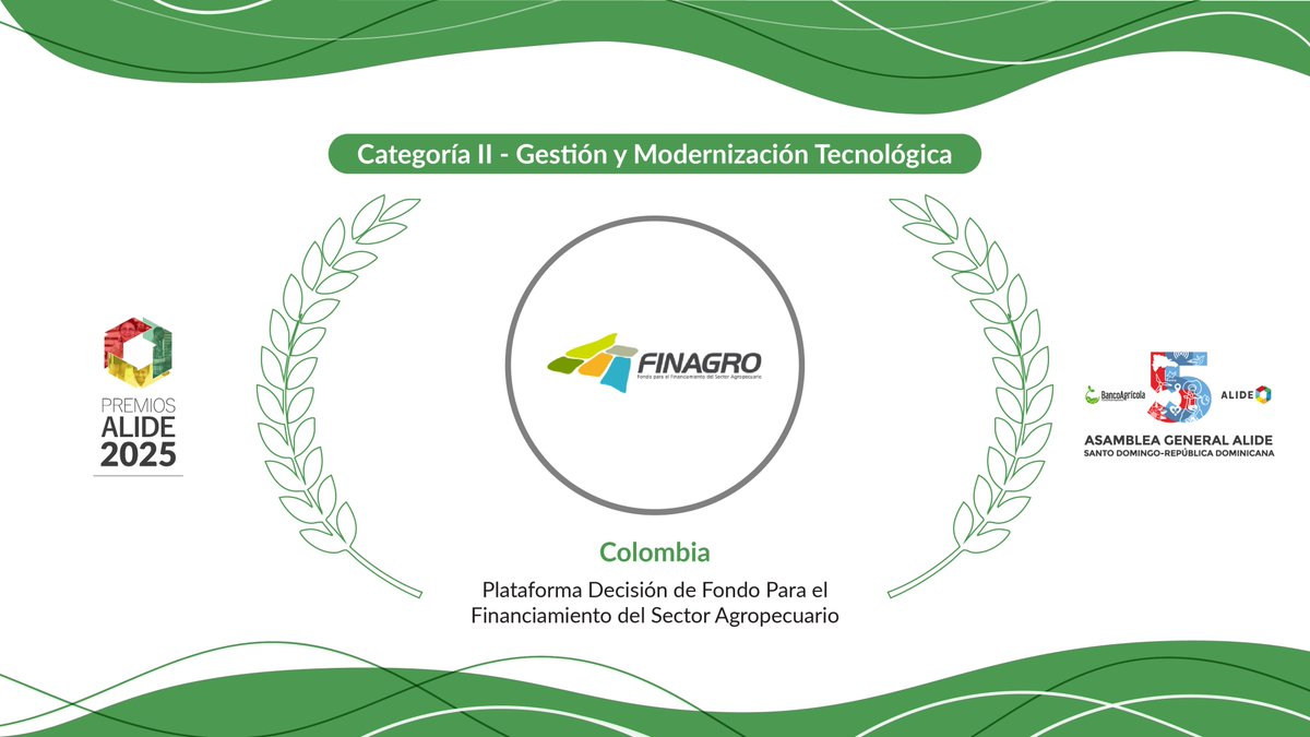 _ALIDE_'s tweet photo. #ALIDE55 | ¡Felicidades a @Finagro por ganar la categoría “Gestión y Modernización Tecnológica" con la Plataforma Decisión de Fondo Para el Financiamiento del Sector Agropecuario! 🏆
▶ ¡No te pierdas la premiación en vivo! 👉 https://t.co/tGRQ6ZTBEo https://t.co/3bY9ISxLDX