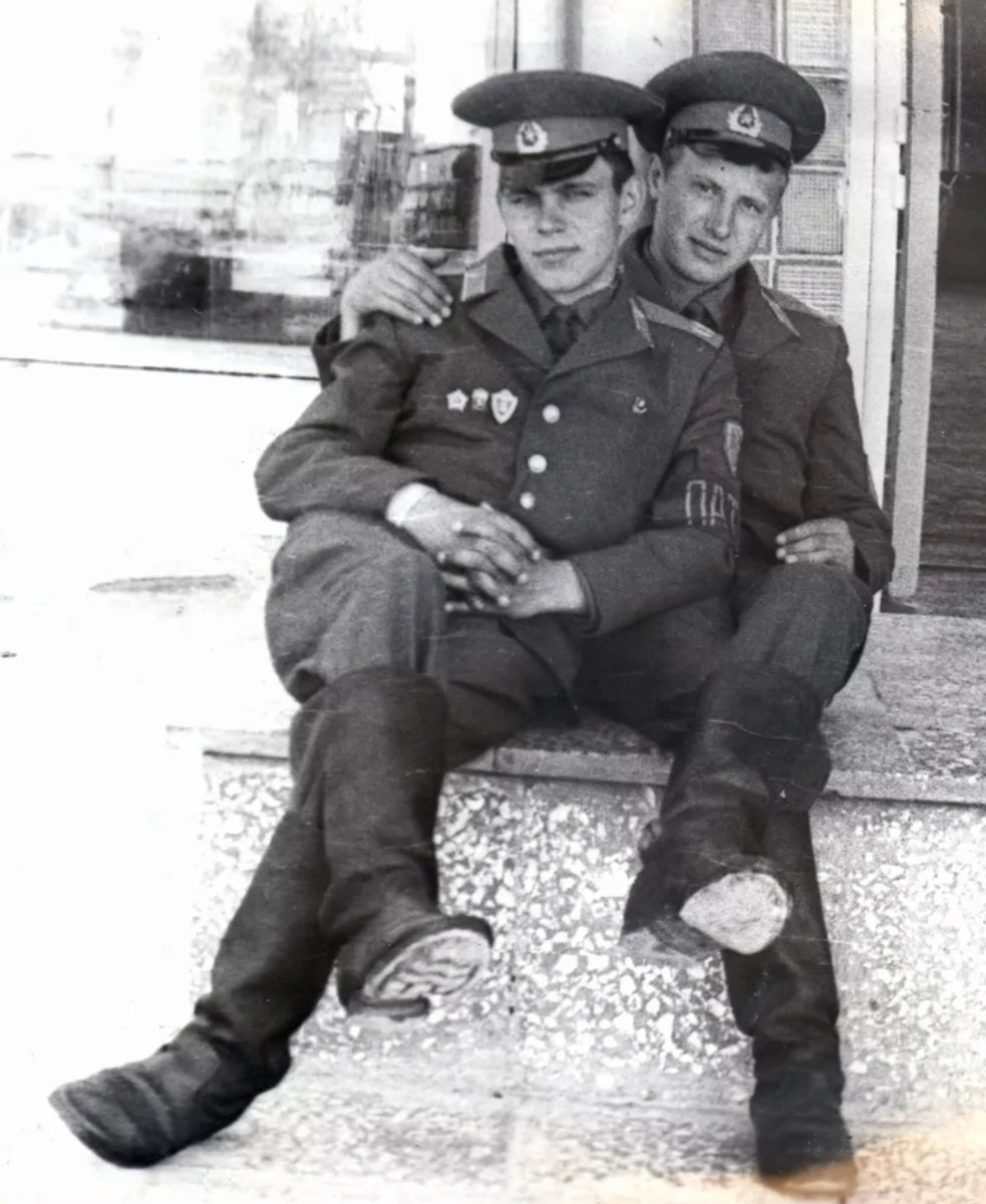Two Soviet soldiers in uniform, likely from the 1970s or 1980s