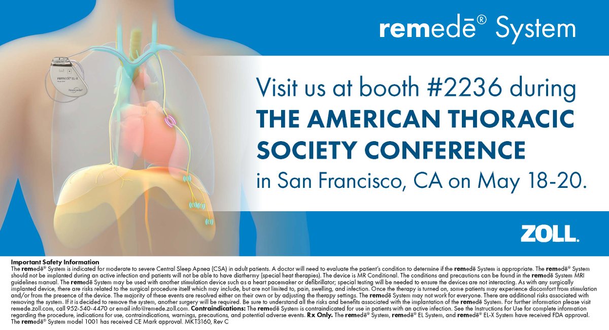We’re exhibiting at <a href="/atscommunity/">American Thoracic Society (ATS)</a>  2025 Conference in San Francisco!
Visit ZOLL Respicardia at Booth 2236 to explore how the remedē® System is addressing Central Sleep Apnea.
#ATS2025 #SleepMedicine