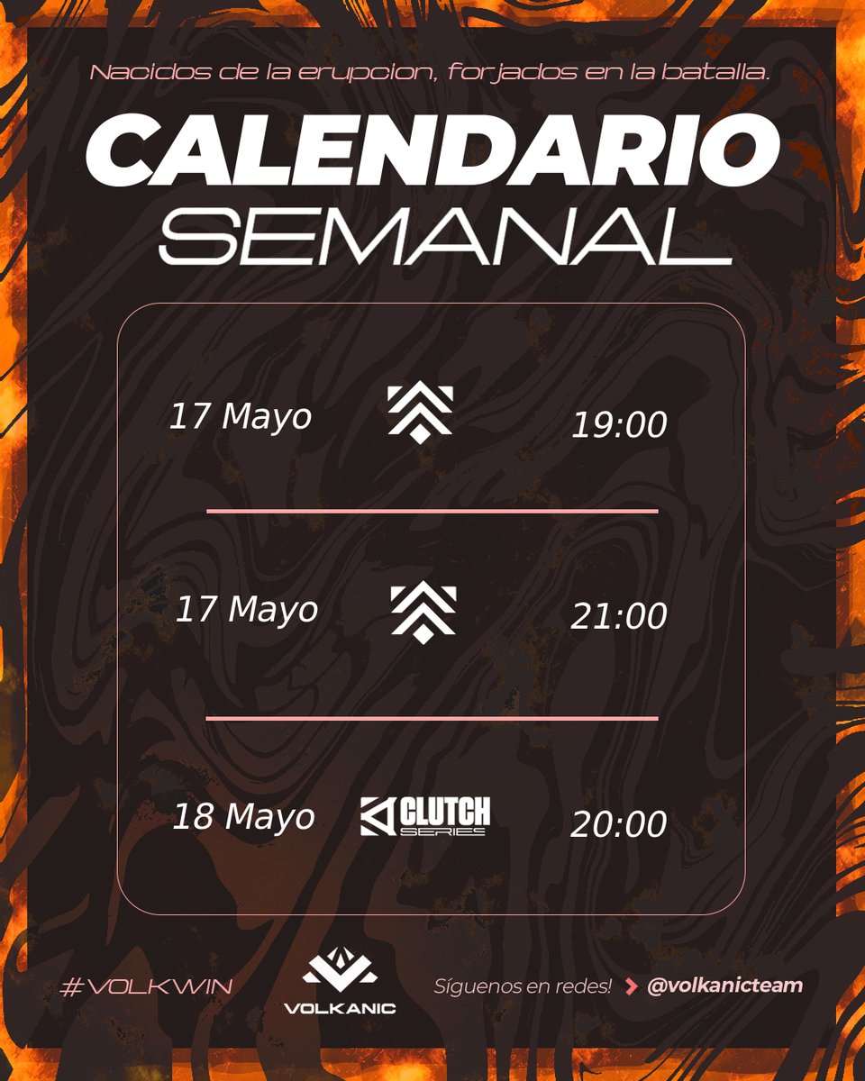 VOLKANIC (@volkanicteam) on Twitter photo 📅SEGUNDA SEMANA DE SPLIT📅
🔶Empezaremos la semana con la lucha por conseguir plaza en la división invite de premier.
🔶Primera jornada de <a href="/TormentaVALes/">Circuito Tormenta | VALORANT</a> en la división 2 de la clutch series 🆚 <a href="/ADCeutaEsports/">ADCeuta Esports</a>
#VOLKWIN 🌋🌋 📅SEGUNDA SEMANA DE SPLIT📅
🔶Empezaremos la semana con la lucha por conseguir plaza en la división invite de premier.
🔶Primera jornada de <a href="/TormentaVALes/">Circuito Tormenta | VALORANT</a> en la división 2 de la clutch series 🆚 <a href="/ADCeutaEsports/">ADCeuta Esports</a>
#VOLKWIN 🌋🌋