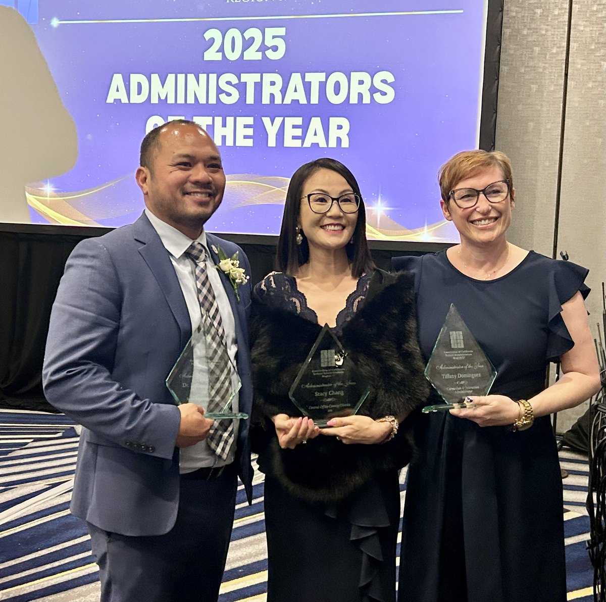 CentraliaESD's tweet photo. Last night, @ACSAXVII celebrated three of our amazing educators being honored as 2025 Administrators of the Year. @DrStacyChang for Central Office, @CESDtherealDIEL for Educational Technology and @TiffanyD823 for Curriculum &amp; Instruction. We're so proud. #CESDproud https://t.co/dGYNO4ajfp