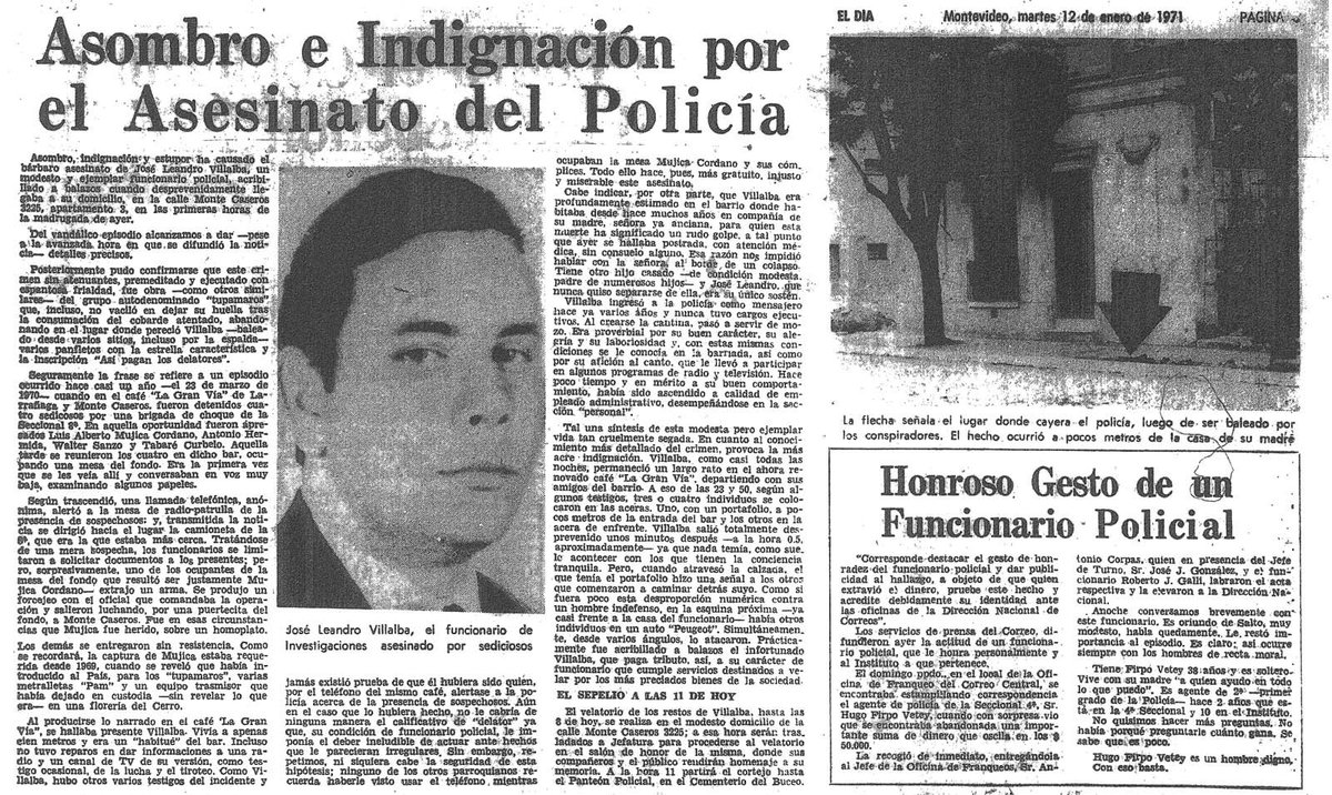 AleCiroAlvarez's tweet image. El 10 de enero de 1971, cuando llevaba poco tiempo en las filas de los “Tupamaros”, José "Pepe" Mujica asesinó al humilde cabo de la policía, José Leonardo Villalba para robarle su arma de dotación y la billetera en la que guardaba el sueldo que acababa de cobrar. 
Según el…
