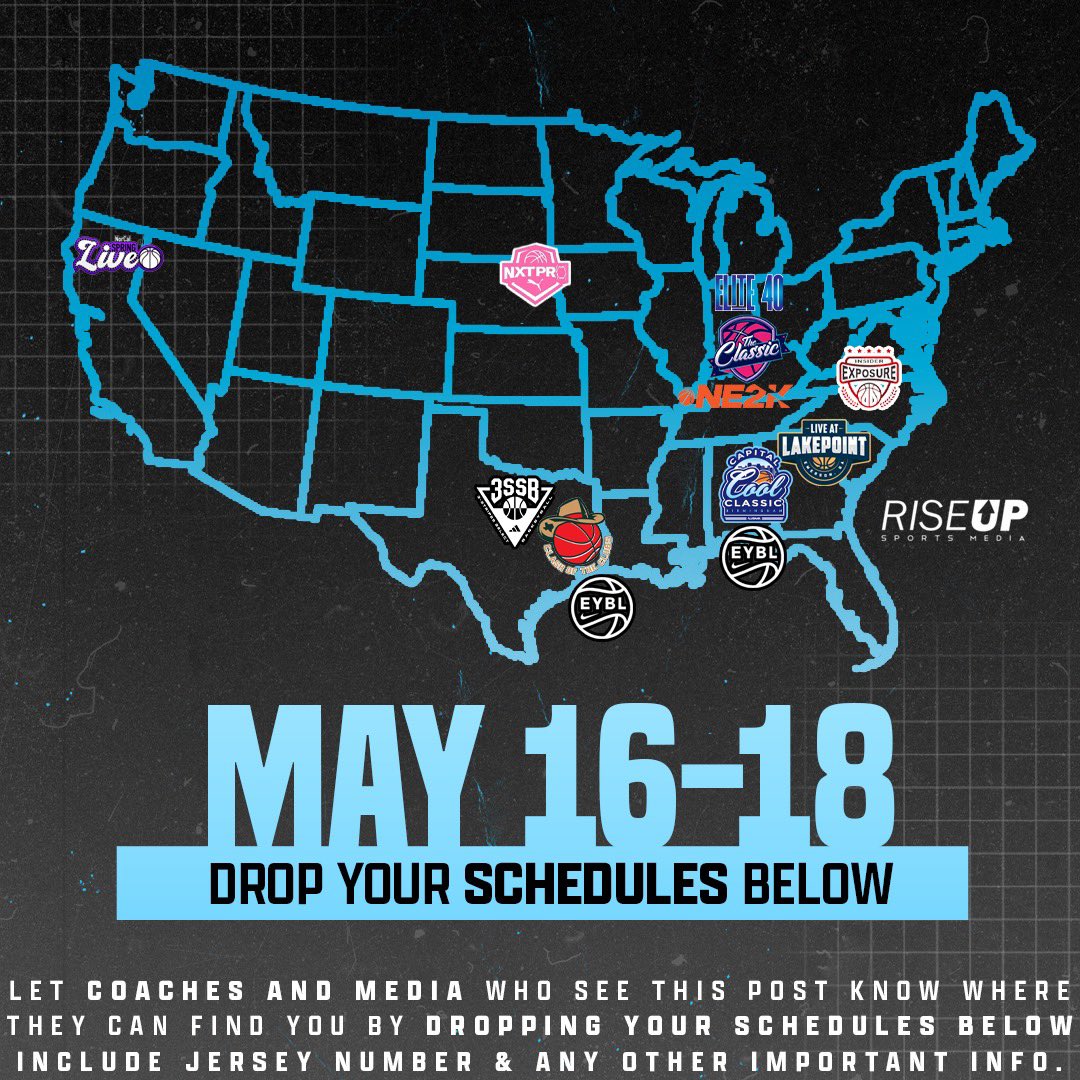 𝗟𝗜𝗩𝗘 𝗣𝗘𝗥𝗜𝗢𝗗 𝗦𝗖𝗛𝗘𝗗𝗨𝗟𝗘 𝗗𝗥𝗢𝗣🏀👇

Please drop your schedule below so that coaches/media know where to find you this weekend, whether it’s one of the events on this map or any other event👀

Another live period means another chance for you to prove why you'd be