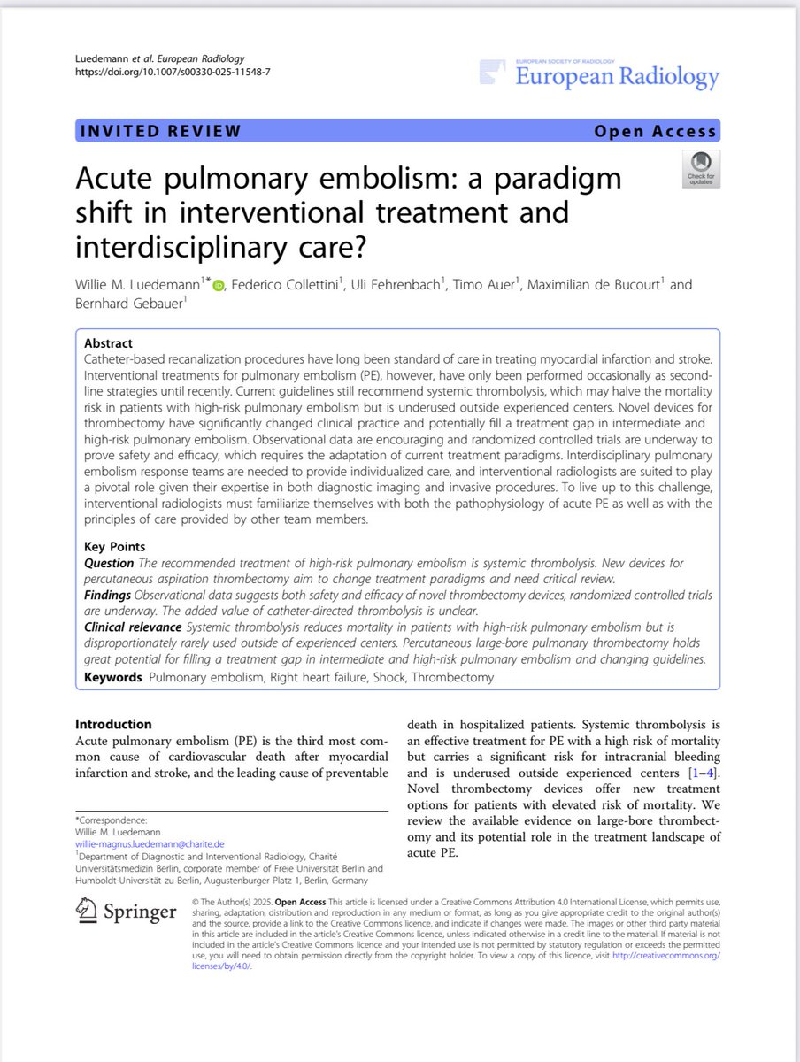 Trombo embolia pulmonar: cambios en el manejo y apoyo interdisciplinario. 

▪️ Evitar la intubación, PAM &gt;65 mmHg, Soporte del VD, Traramiento de la obstrucción, evitar sobrecarga hídrica. 

Por alguna razón se hace todo lo contrario. 

🔗 link.springer.com/article/10.100…