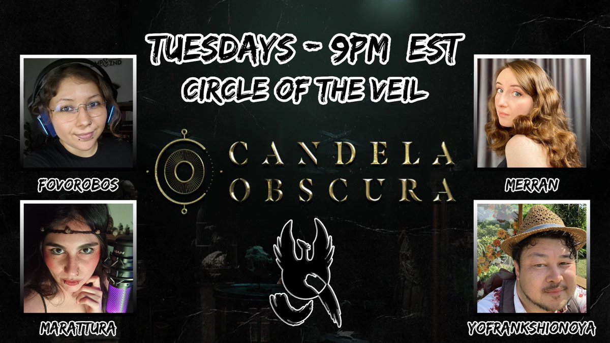 Just a few hours until the finale of the Circle of the Veil’s investigations!
▶️twitch.tv/phoenixiwaki @ 9pm EST 
With <a href="/Fovorobos/">Fovorobos</a> Merran <a href="/marattura/">Marattura</a> &amp; Yo!!