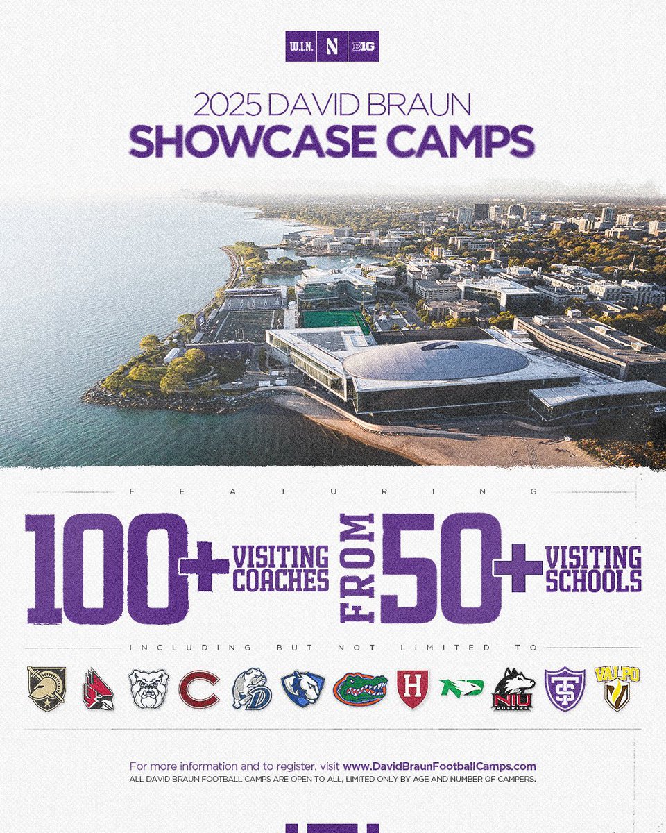 Sam Mulford (@coach_mulford) on Twitter photo There is no better place in the country to earn an opportunity than on the shores of Lake Michigan🌊 <a href="/NUFBFamily/">Northwestern Football</a>
davidbraunfootballcamps.com There is no better place in the country to earn an opportunity than on the shores of Lake Michigan🌊 <a href="/NUFBFamily/">Northwestern Football</a>
davidbraunfootballcamps.com