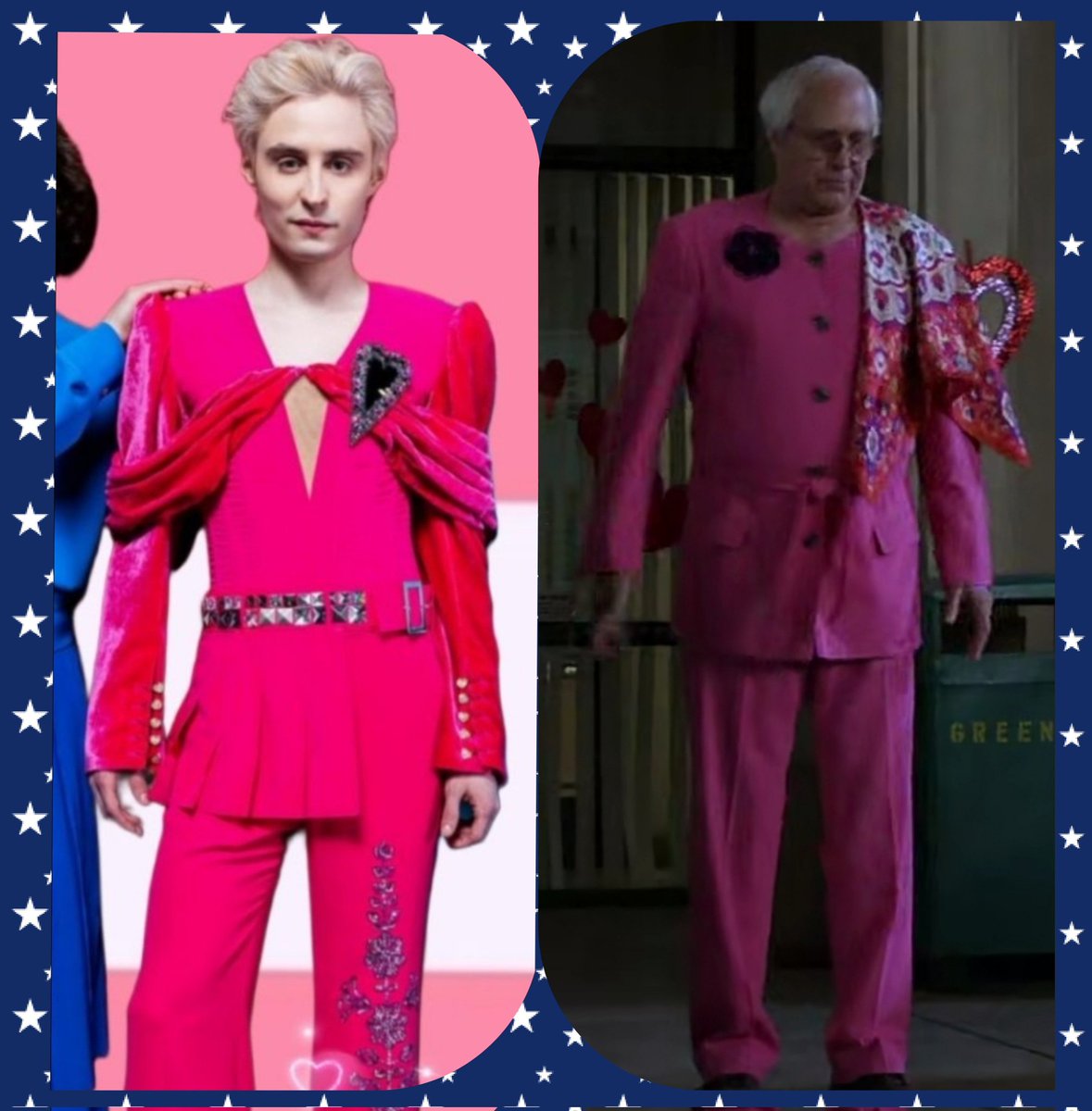PunchKarl's tweet photo. Who wore it better?

It's Chevy. It's definitely Chevy.

#eurovision2025 #sixseasonsandamovie https://t.co/9N4bBIaz2K