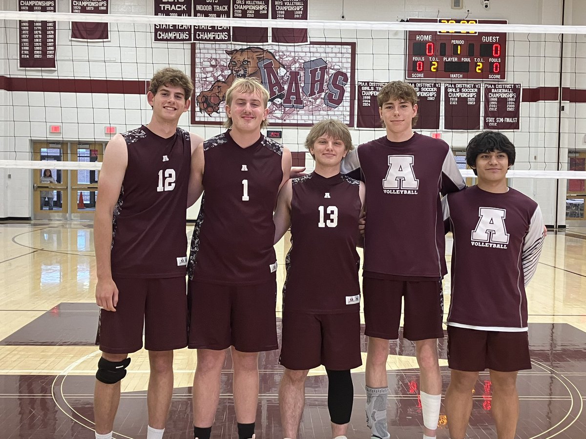 Congrats to our outstanding sr boys volleyball players- Luke Mitchell. Kallen Plunket. Derek Reed. Lukas Weathersbee. Saturnino Yohn.  Thank u and bring home the D6 Championship!  <a href="/AASDSuper/">AASD Superintendent</a> <a href="/altoonastrength/">Altoona Speed and Strength</a> <a href="/AAHSStuCouncil/">AAHS StudentCouncil</a> <a href="/AltoonaEcho/">Altoona High School Mountain Echo</a> #AltoonaProud