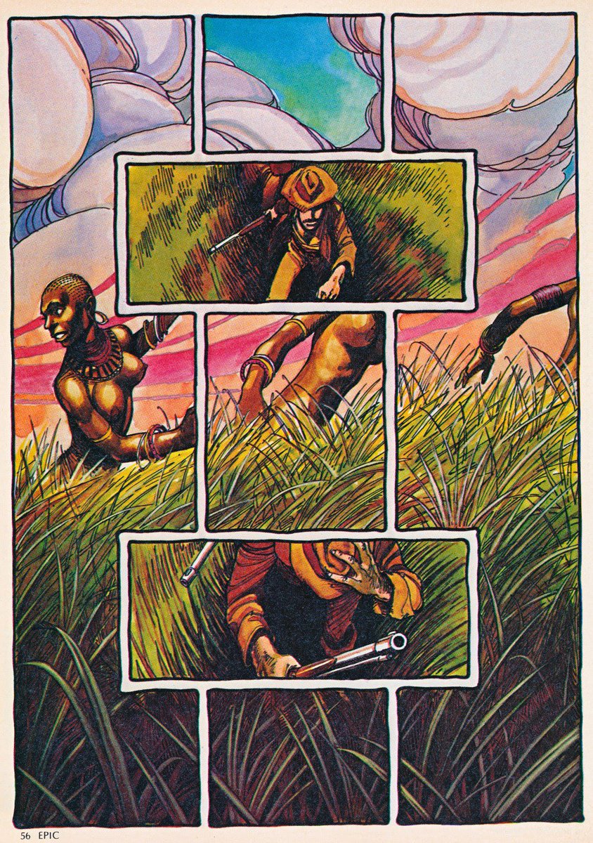 retroscifiart's tweet photo. Elephant Grass by Marc Hempel (Epic Illustrated, 1980) https://t.co/m1UXLlGyje