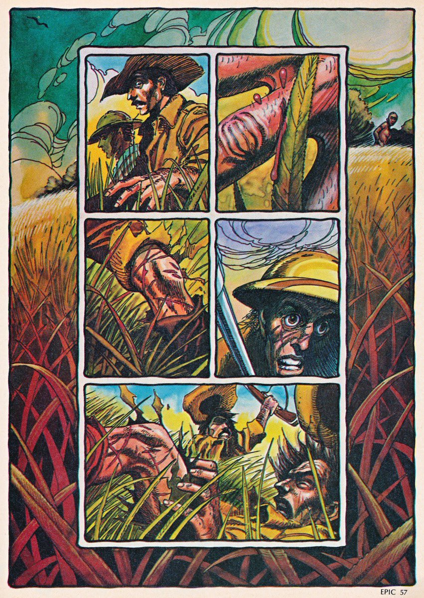 retroscifiart's tweet photo. Elephant Grass by Marc Hempel (Epic Illustrated, 1980) https://t.co/m1UXLlGyje