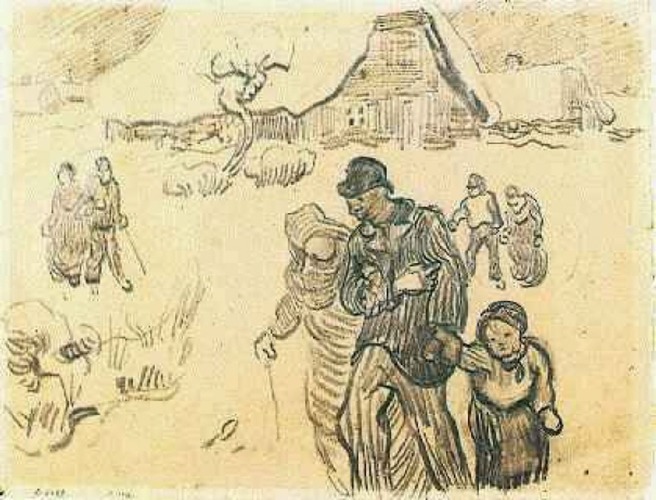 Snow-Covered Cottages, a Couple with a Child, and Other Walkers - 1890 #artbots #vangogh