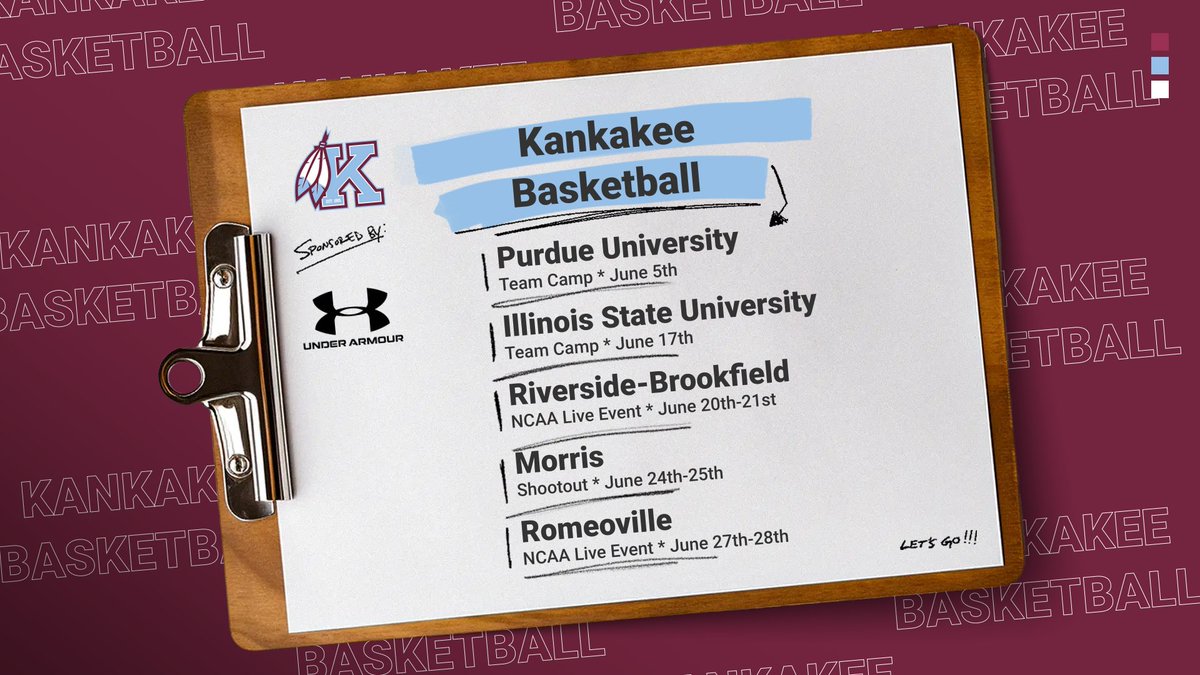 With June approaching with the quickness, here's the Kankakee Boys Basketball schedule for the summer.  Squeeze in a Tuesday night visit to Mahomet-Seymour HS for two games (vs. Champaign Central and Rantoul) on June 10th.
