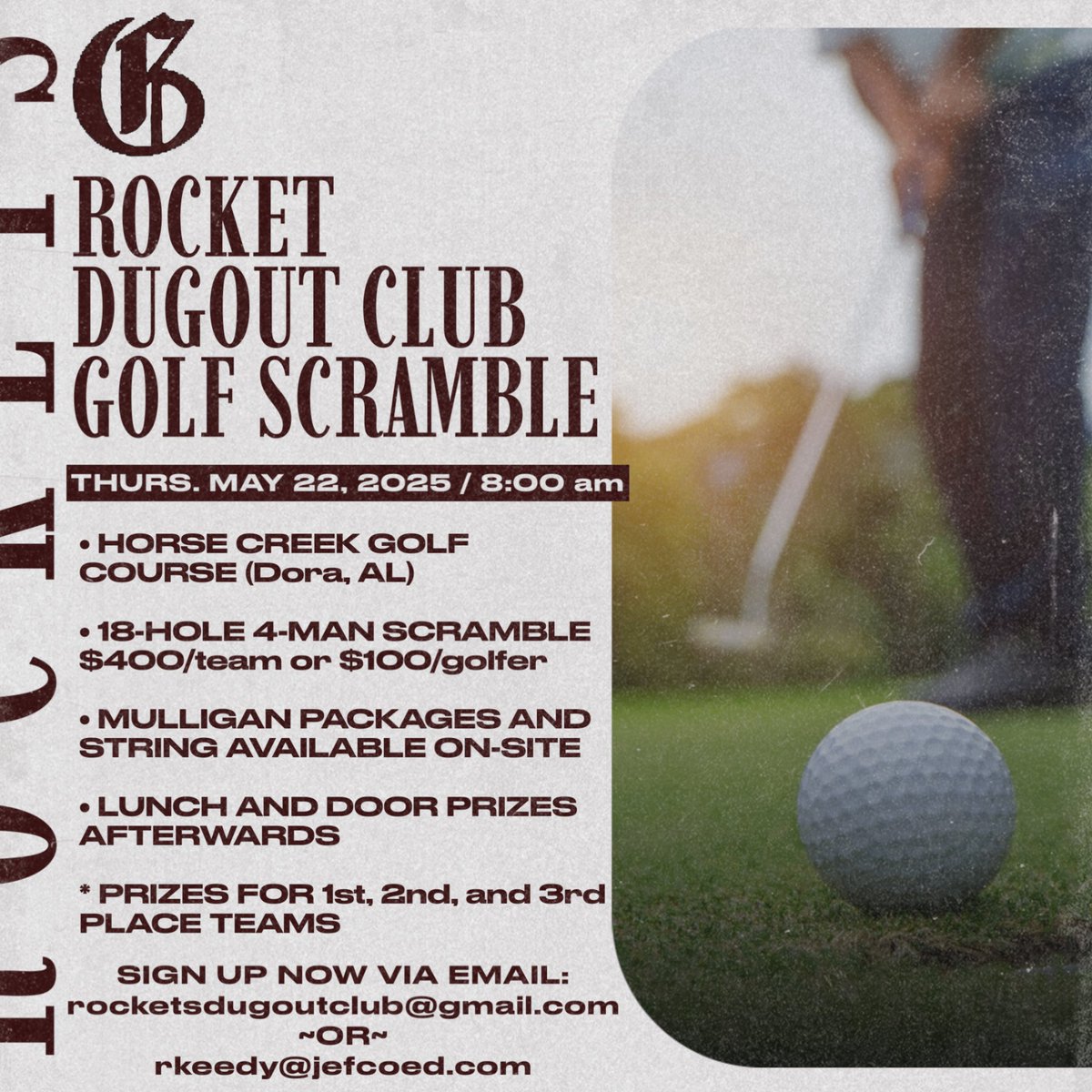 There’s still time to sign up!!! Play some golf and support Rocket baseball!! Details are on the flyer. Looking forward to seeing you! #HailtheDale
