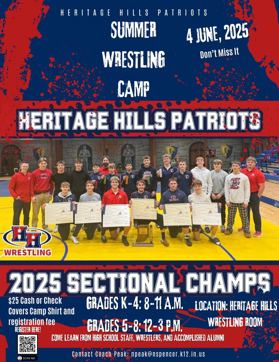 Heritage Hills Patriot Wrestling (@hhhswrestle) on Twitter photo Summer Camp Information in the flyer below.
Join via QR code or the following link!
docs.google.com/forms/d/1SdTkw…
<a href="/hhpatriots/">HH Patriots</a> Summer Camp Information in the flyer below.
Join via QR code or the following link!
docs.google.com/forms/d/1SdTkw…
<a href="/hhpatriots/">HH Patriots</a>