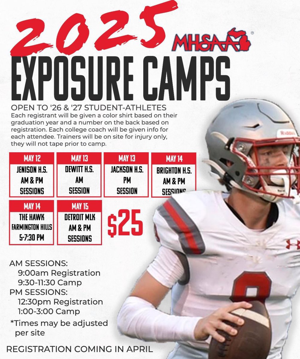 I will be attending the MHSAA exposure camp PM session in Brighton tomorrow. Can’t wait to get to work!
