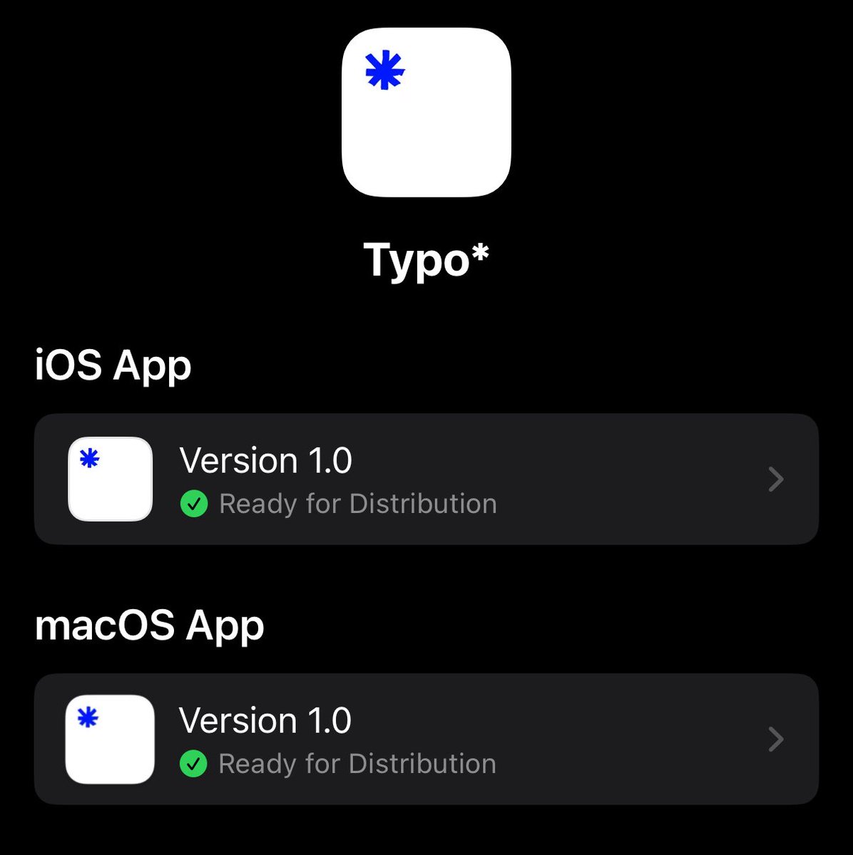 Typo* is now Ready for Distribution (in invite only public beta) 🥳✳️

apps.apple.com/us/app/typo/id…

DM me for an invite if you want to try it out.