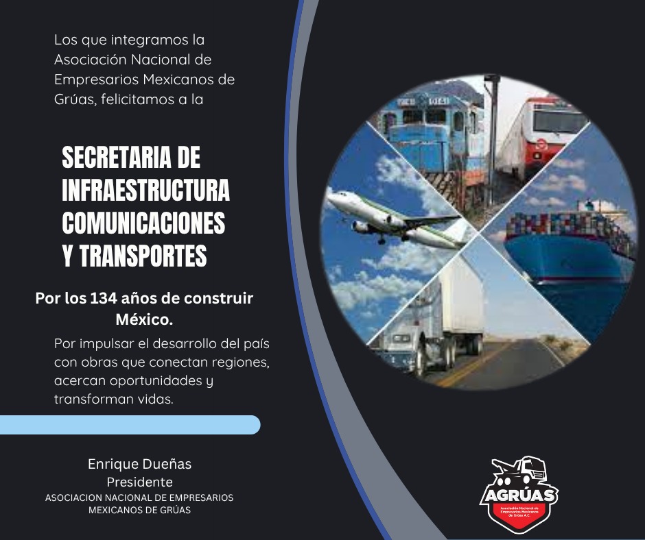 Muchas felicidades por su 134 Aniversario...
 Secretaría de Infraestructura, Comunicaciones y Transportes 
<a href="/SICTmx/">SICT México</a>

🚧Grúas 24/7, 
Grúas 100% confiables 

💻agruas.com.mx

📱5518459145
☎️3338525930

#Grúas #grúasdearrastre #grúasdearrastreysalvamento #gruas