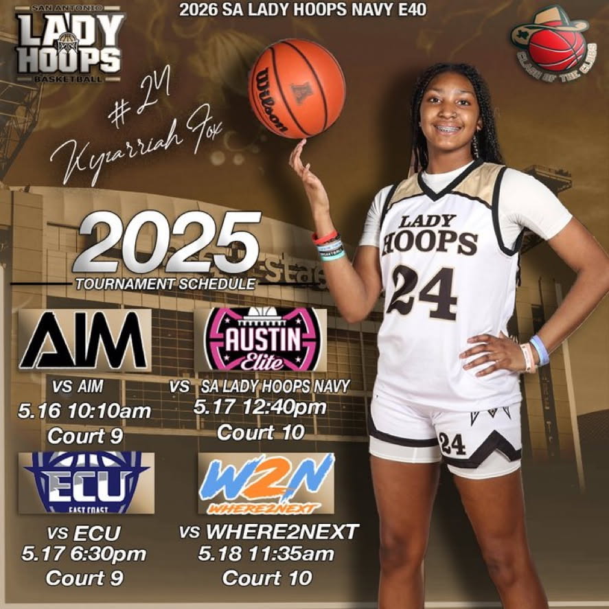 San Antonio Lady Hoops (@saladyhoops) on Twitter photo Check out <a href="/SALadyHoops/">San Antonio Lady Hoops</a>
Navy featuring top 10 in Texas 2027 Kyzarriah Fox at <a href="/Elite40League/">Elite 40 League</a>
<a href="/_CoachKB/">Kʀʏs Bᴜʀɴᴇᴛᴛ</a> <a href="/Brenita33/">Brenita Jackson</a> @coach_dub_cbu <a href="/CoachDomNOC/">Michael Dominguez</a> <a href="/CoachMinner/">Christopher Minner</a> <a href="/CoachRekeUTA/">Shereka Wright</a> @ctxwomensbball <a href="/gv_wbb/">GVU WBB</a> <a href="/PSUBeaverWBB/">PSU Beaver WBB</a> <a href="/hupirates_wbb/">Lady Pirates WBB</a> Check out <a href="/SALadyHoops/">San Antonio Lady Hoops</a>
Navy featuring top 10 in Texas 2027 Kyzarriah Fox at <a href="/Elite40League/">Elite 40 League</a>
<a href="/_CoachKB/">Kʀʏs Bᴜʀɴᴇᴛᴛ</a> <a href="/Brenita33/">Brenita Jackson</a> @coach_dub_cbu <a href="/CoachDomNOC/">Michael Dominguez</a> <a href="/CoachMinner/">Christopher Minner</a> <a href="/CoachRekeUTA/">Shereka Wright</a> @ctxwomensbball <a href="/gv_wbb/">GVU WBB</a> <a href="/PSUBeaverWBB/">PSU Beaver WBB</a> <a href="/hupirates_wbb/">Lady Pirates WBB</a>