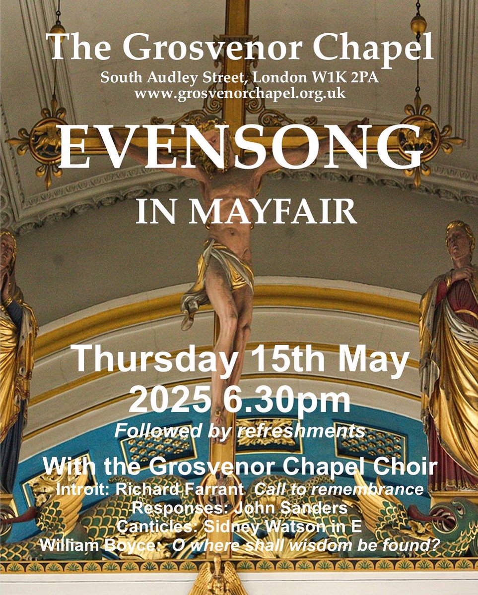 splcoleman's tweet image. The next monthly Evensong in Mayfair is this Thursday at 6.30pm with the Grosvenor Chapel Choir. Please do join us! Followed by refreshments @GrosvenorChapel @mayfairparish