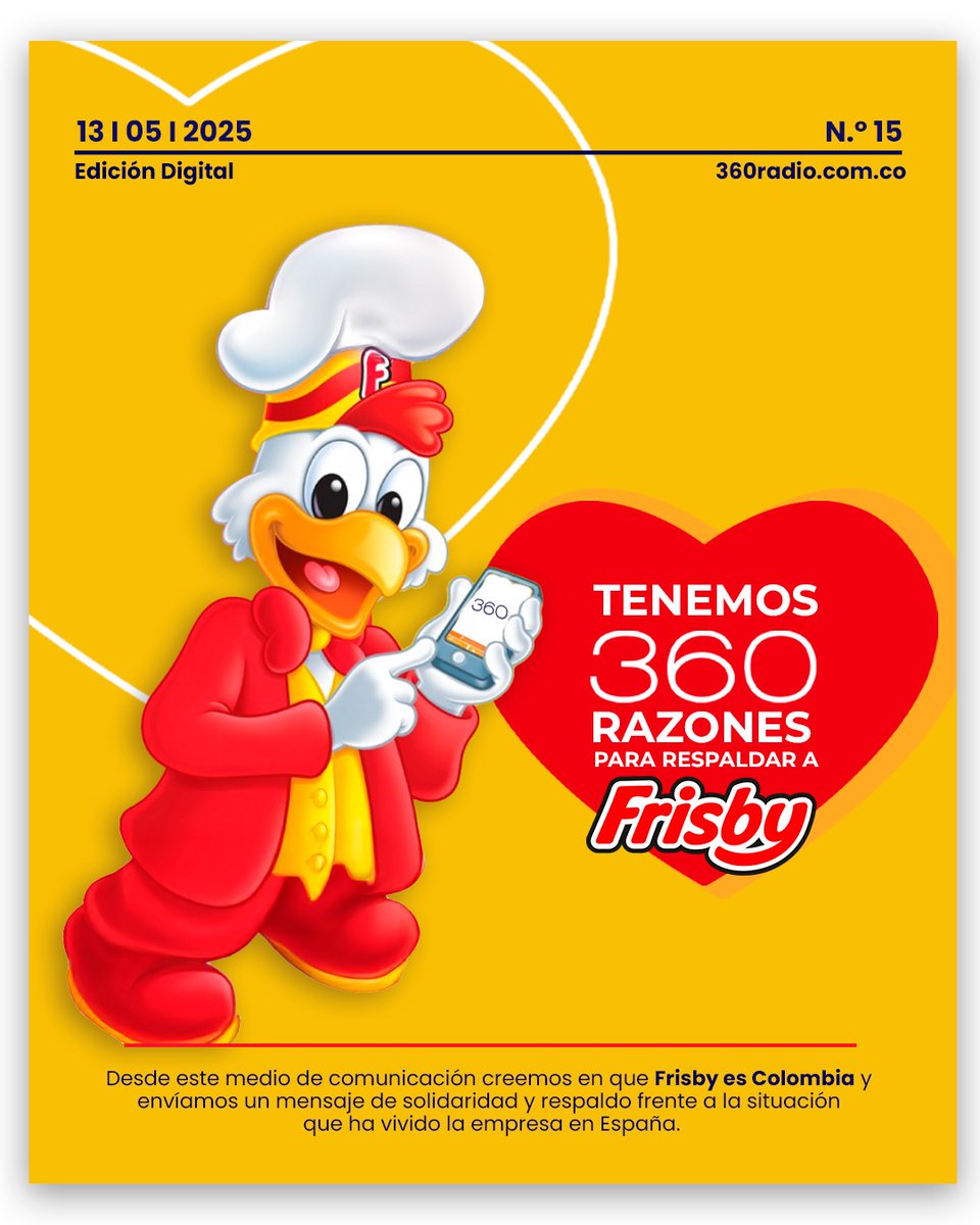 🇨🇴 ¡Frisby es Colombia! 

Nos unimos a los mensajes de solidaridad a Frisby, empresa colombiana que atraviesa un complejo momento por la posible suplantación de su marca en la Unión Europea.

Cientos de mensajes de solidaridad se conocieron en medio de la disputa legal que la