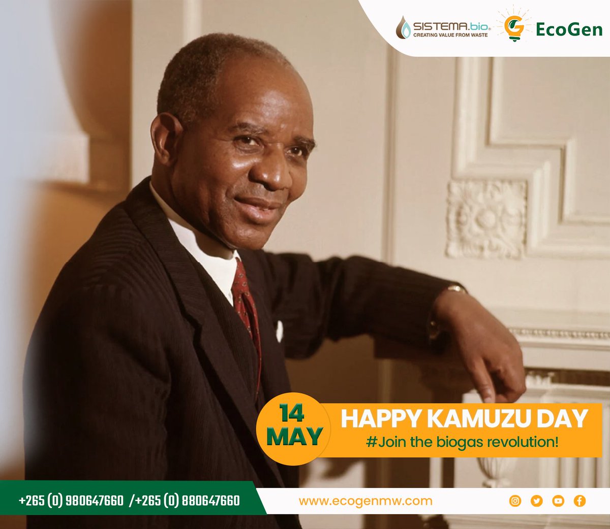 As we remember the Father and Founder of the Malawi nation, Dr. Hastings Kamuzu Banda.

The man who laid down the foundation, whose walls we are now raising to ensure this country's prosperity. 

HAPPY KAMUZU DAY!

#Biogas #Biofertilizer #KamuzuDay