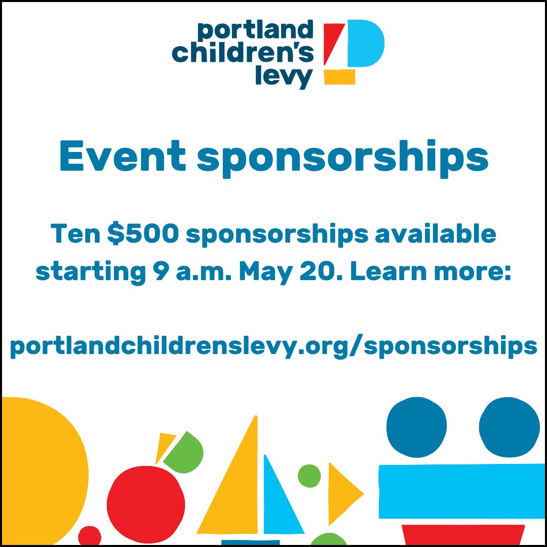 Portland Children's Levy (@pdxkidslevy) on Twitter photo Ten $500 event sponsorships are available to organizations that serve Portland children and families in a PCL program area. Sponsorships awarded on a first-come, first-served basis starting 9 am May 20 for events July 1 to Dec. 31, 2025. Learn more: portlandchildrenslevy.org/grants/event-s… Ten $500 event sponsorships are available to organizations that serve Portland children and families in a PCL program area. Sponsorships awarded on a first-come, first-served basis starting 9 am May 20 for events July 1 to Dec. 31, 2025. Learn more: portlandchildrenslevy.org/grants/event-s…
