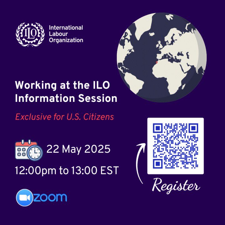 Interested in social justice and international labor issues? Check out the <a href="/ilo/">International Labour Organization</a> <a href="/ilo4USCA/">ILO Office for the United States and Canada</a> virtual information session on May 22 at 12 pm Eastern! 
Here is the link to register: bit.ly/4lTblzY