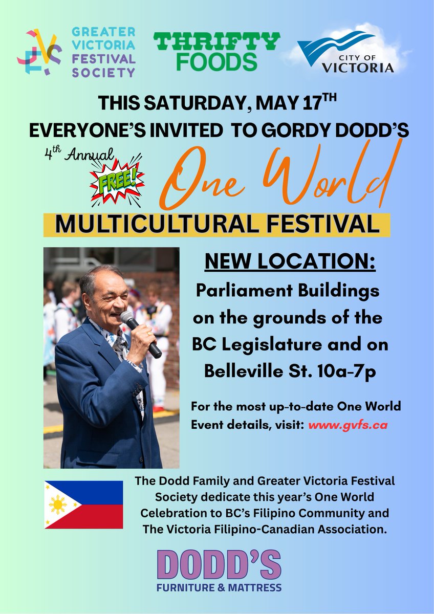 Our ONE WORLD Entertainment Line Up just keeps GROWING!
By popular demand: The One World's hours have been extended from 10AM-7PM!  We are very grateful to <a href="/gvfsvic/">GVFestivalSociety</a> Executive Director Kelly Kurta, <a href="/ThriftyFoods/">Thrifty Foods</a> and <a href="/CityOfVictoria/">City of Victoria</a> for their incredible support