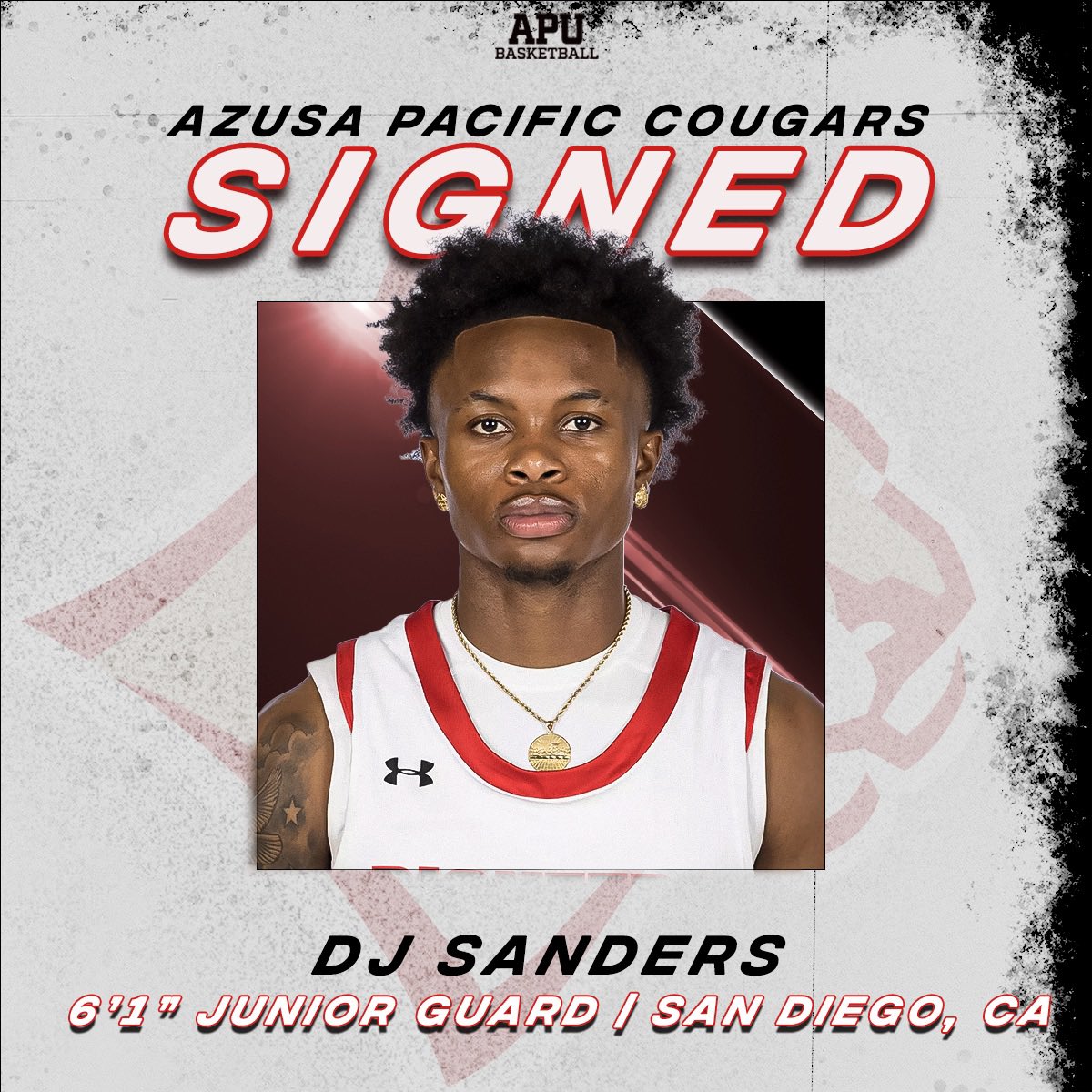 APUMBB's tweet image. ITโS OFFICIAL โผ๏ธ
Please welcome your newest Cougar, DJ Sanders 6โ1โ Guard! DJ is a dynamic guard with the ball is his hands he brings much needed experience to our backcourt! Join us in welcoming him to the APU family.ย @djsanders_1
#WelcomeToTheZu ๐ดโซ๏ธ