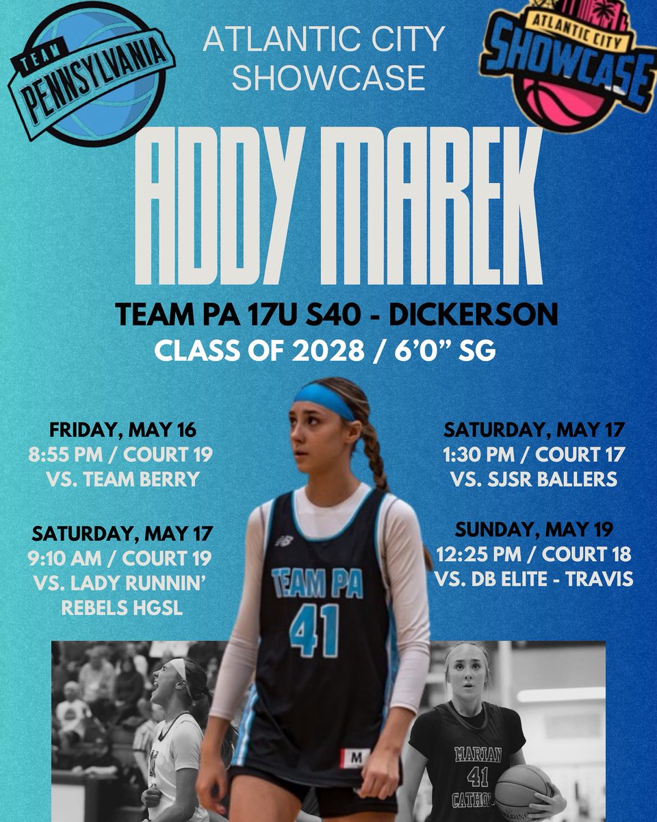 Addy Marek (@addymarekhoops) on Twitter photo Clear eyes. Full heart. Locked in. Coaches, come see me and my <a href="/TEAMPAHOOPS/">TEAM PENNSYLVANIA</a> teammates in AC this weekend! Coaches are <a href="/CoreyD2For1/">Corey Dickerson</a> and <a href="/TRDipp/">Taylor Dippery</a> 🩵🖤 Clear eyes. Full heart. Locked in. Coaches, come see me and my <a href="/TEAMPAHOOPS/">TEAM PENNSYLVANIA</a> teammates in AC this weekend! Coaches are <a href="/CoreyD2For1/">Corey Dickerson</a> and <a href="/TRDipp/">Taylor Dippery</a> 🩵🖤