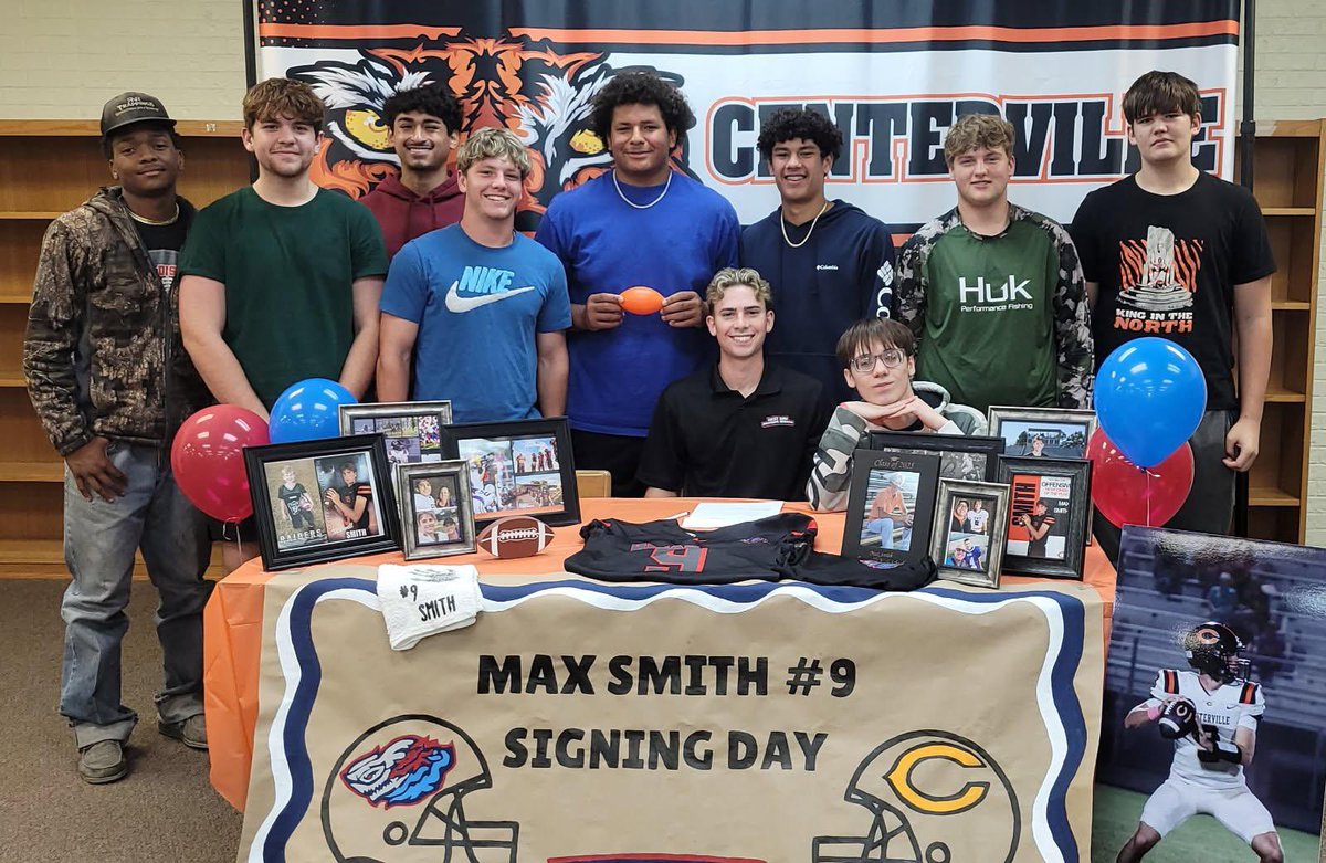 Max Smith (@furiousmaxxx) on Twitter photo SIGNING DAY‼️ Thank you <a href="/cvilletigerstx/">Centerville ISD Athletics</a> for everything, onto the next chapter! @CollegiateBay
<a href="/RJRoberts51/">Coach Roberts</a> <a href="/savageandbougee/">Stephanie</a> <a href="/CT_Taylor07/">Chris Taylor (CT) 🏈👍🏾</a> SIGNING DAY‼️ Thank you <a href="/cvilletigerstx/">Centerville ISD Athletics</a> for everything, onto the next chapter! @CollegiateBay
<a href="/RJRoberts51/">Coach Roberts</a> <a href="/savageandbougee/">Stephanie</a> <a href="/CT_Taylor07/">Chris Taylor (CT) 🏈👍🏾</a>