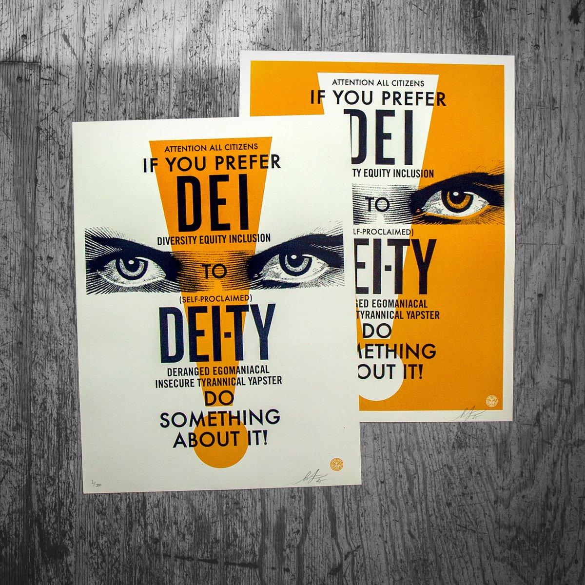 DEI-TY Screenprint in 2 colorways available Thurs, May 15 at 10AM PT

Please read the words DIVERSITY, EQUITY, and INCLUSION and think deeply about their meaning —individually and collectively...

Read the rest here:
obeygiant.com/?id=94979