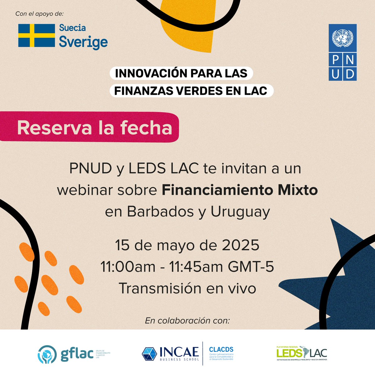 🌿 Recordatorio: ¡Acompáñanos en una conversación imperdible sobre #FinanciamientoMixto en ALC! 🌎

📅 15/05 🕚 11:00 a.m. (GMT-5)
📺 Transmisión en vivo por Youtube: youtube.com/live/m2MuwjTeG…

#FinanzasVerdesALC #FinanzasVerdesLAC