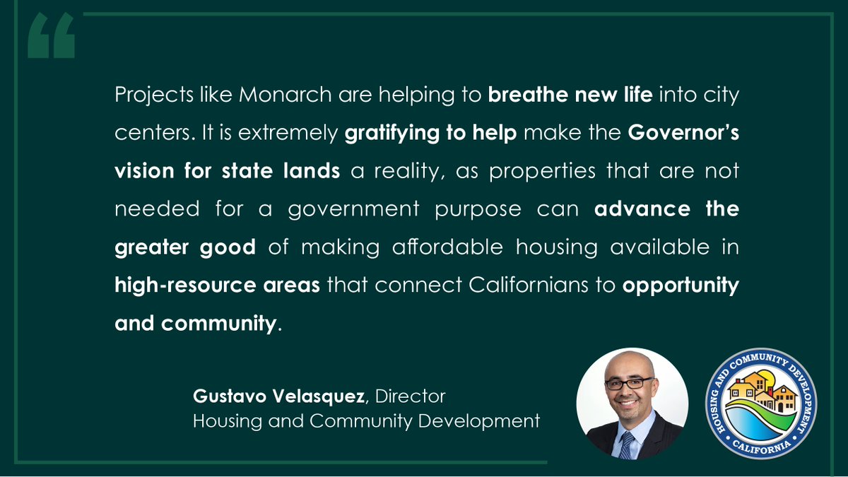 California HCD (@california_hcd) on Twitter photo Developed by CADA and <a href="/Mutual_Matters/">Mutual Housing CA</a>, with resident support through Lutheran Social Services, Monarch will include parking, secure bike parking, retail and event space, and a courtyard—all within ½ mile of transit, parks, and restaurants. #WhereFoundationsBegin 3/4 Developed by CADA and <a href="/Mutual_Matters/">Mutual Housing CA</a>, with resident support through Lutheran Social Services, Monarch will include parking, secure bike parking, retail and event space, and a courtyard—all within ½ mile of transit, parks, and restaurants. #WhereFoundationsBegin 3/4