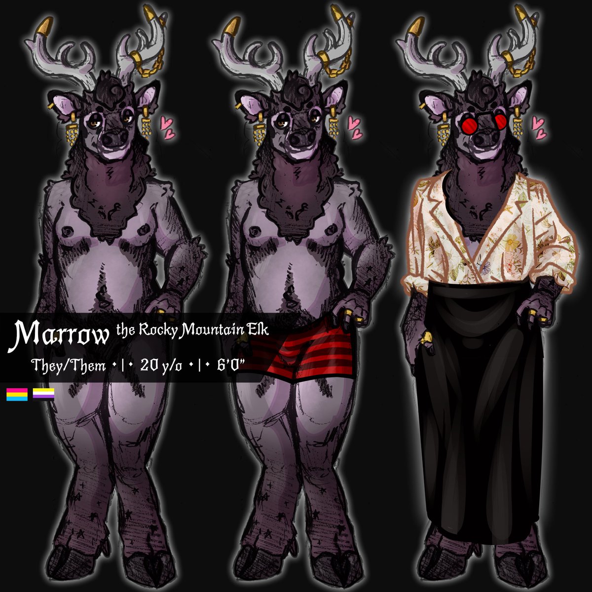 Let’s start off with my fursona and face off the page, Marrow!