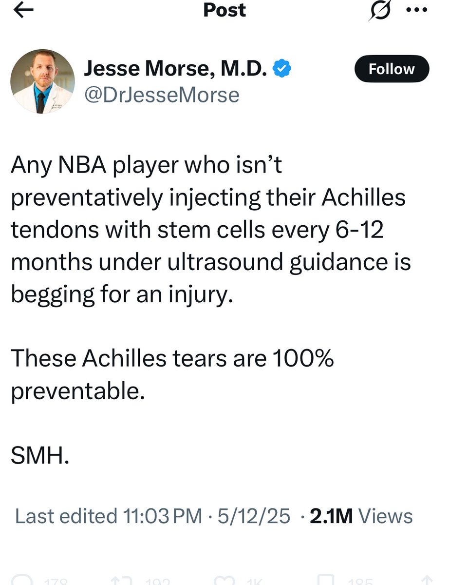 hjluks's tweet image. No. This is wrong and he’s FOS. 
What’s the NNT to prevent one tear… better yet, show one RCT that it prevents any tears.