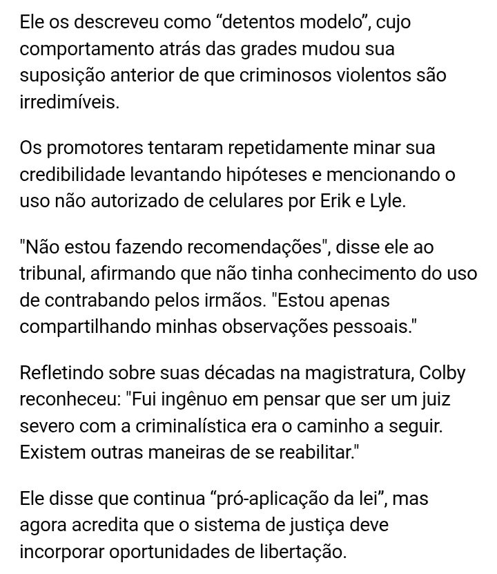 "eu consideraria 100% sentencia-los novamente se eu fosse o juiz responsável". 
 
um resumo do depoimento LINDO que o juiz aposentado jonathan t. colby deu na audiência de nova sentença pra lyle e erik menendez. #JusticeForErikAndLyle ✨🙏🏻