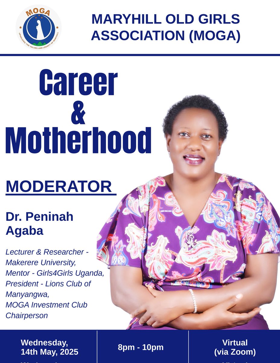 Maryhill Old Girls Association (@maryhillalumni) on Twitter photo Meet our vibrant moderator Dr. Peninah Agaba – a proud Colour Blue champ 💙 , Lecturer <a href="/Makerere/">Makerere University</a>, mentor <a href="/Girls4GirlsOrg/">Girls4Girls</a> , Charter President <a href="/LionsClubsUg/">Lions Club</a> & Chairperson MOGA Investment Club .
She’s bringing wisdom, wit & warmth to the powerful convo this evening! Meet our vibrant moderator Dr. Peninah Agaba – a proud Colour Blue champ 💙 , Lecturer <a href="/Makerere/">Makerere University</a>, mentor <a href="/Girls4GirlsOrg/">Girls4Girls</a> , Charter President <a href="/LionsClubsUg/">Lions Club</a> & Chairperson MOGA Investment Club .
She’s bringing wisdom, wit & warmth to the powerful convo this evening!