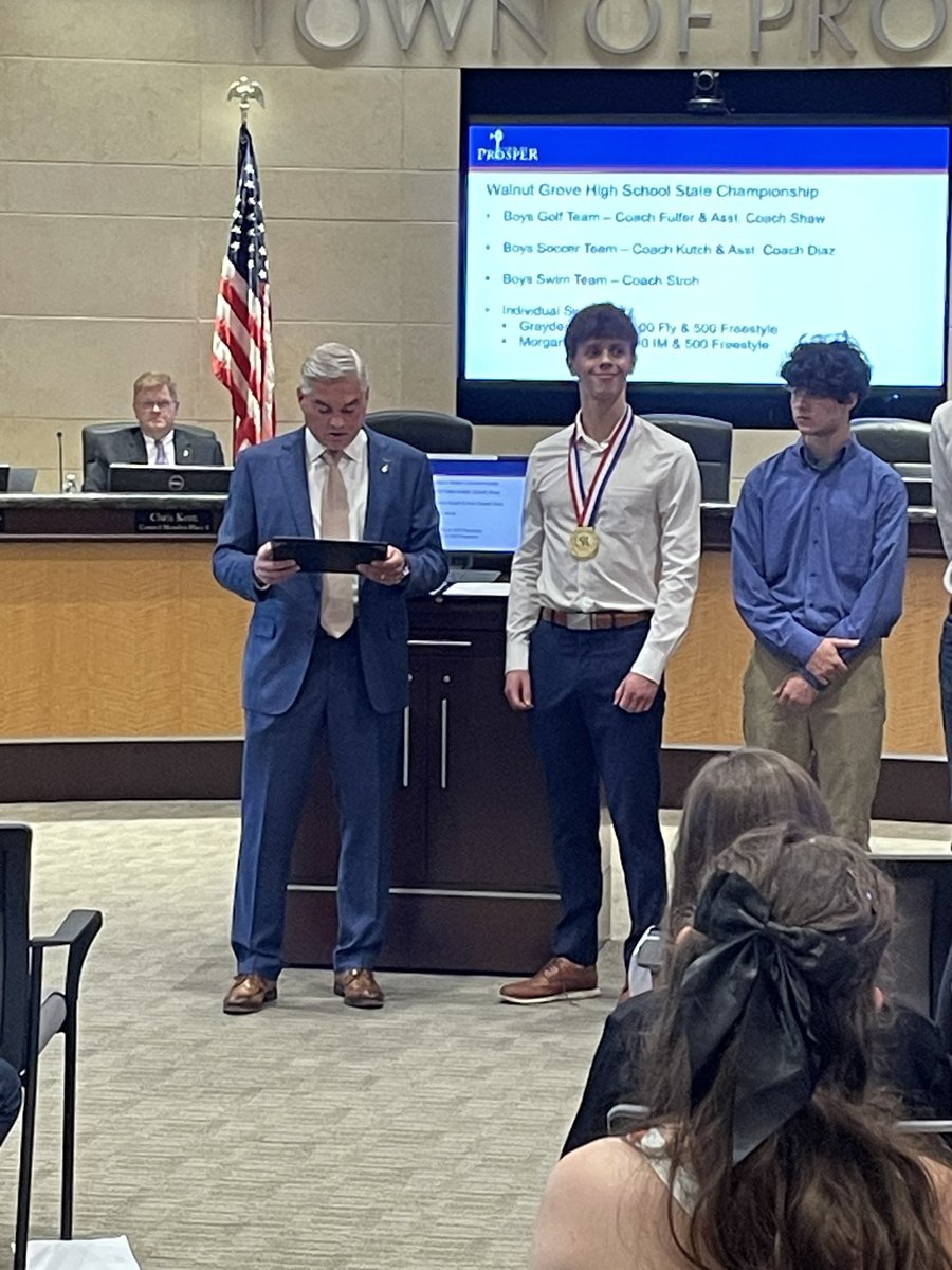PISD_Aquatics's tweet image. What an awesome evening for the @WGHS_Aquatics program! Receiving awards from the Town of Prosper for their amazing achievements this season! @PISD_Athletics is incredibly proud!
#StateChamps