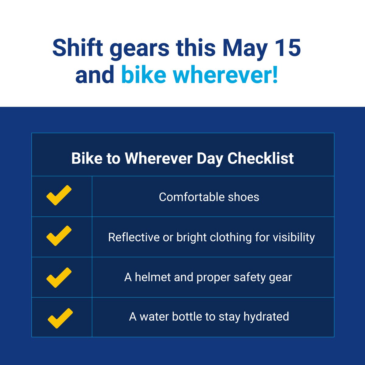 🚴‍♀️ Swap four wheels May 15 for Bike to Wherever Day! Biking reduces emissions, eases traffic and improves air quality. Whether you're a daily rider or just starting, join the Bay Area in choosing a cleaner commute. 

#BikeToWorkDay #SparetheAir