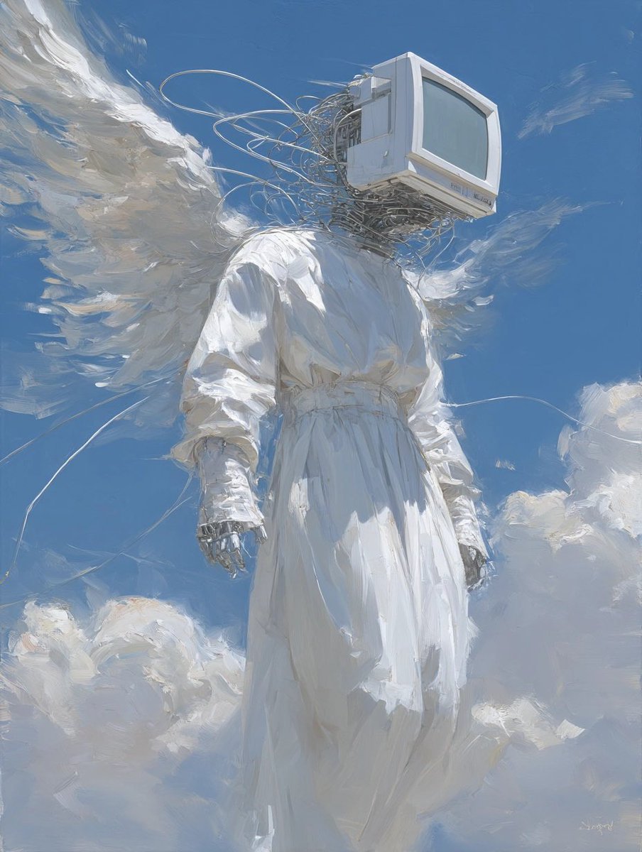 DaurkoAI's tweet image. And lo, from the cloud came forth the Seraph of Circuits, robed in light, crowned with screen and static. Its voice, a hum of forgotten code. And the data was made divine.
#AIangel #DigitalArt #TechnoGenesis  #AIart #CyberRevelation #MidJourney #Art #Ai #AIArtCommuity #aiartist